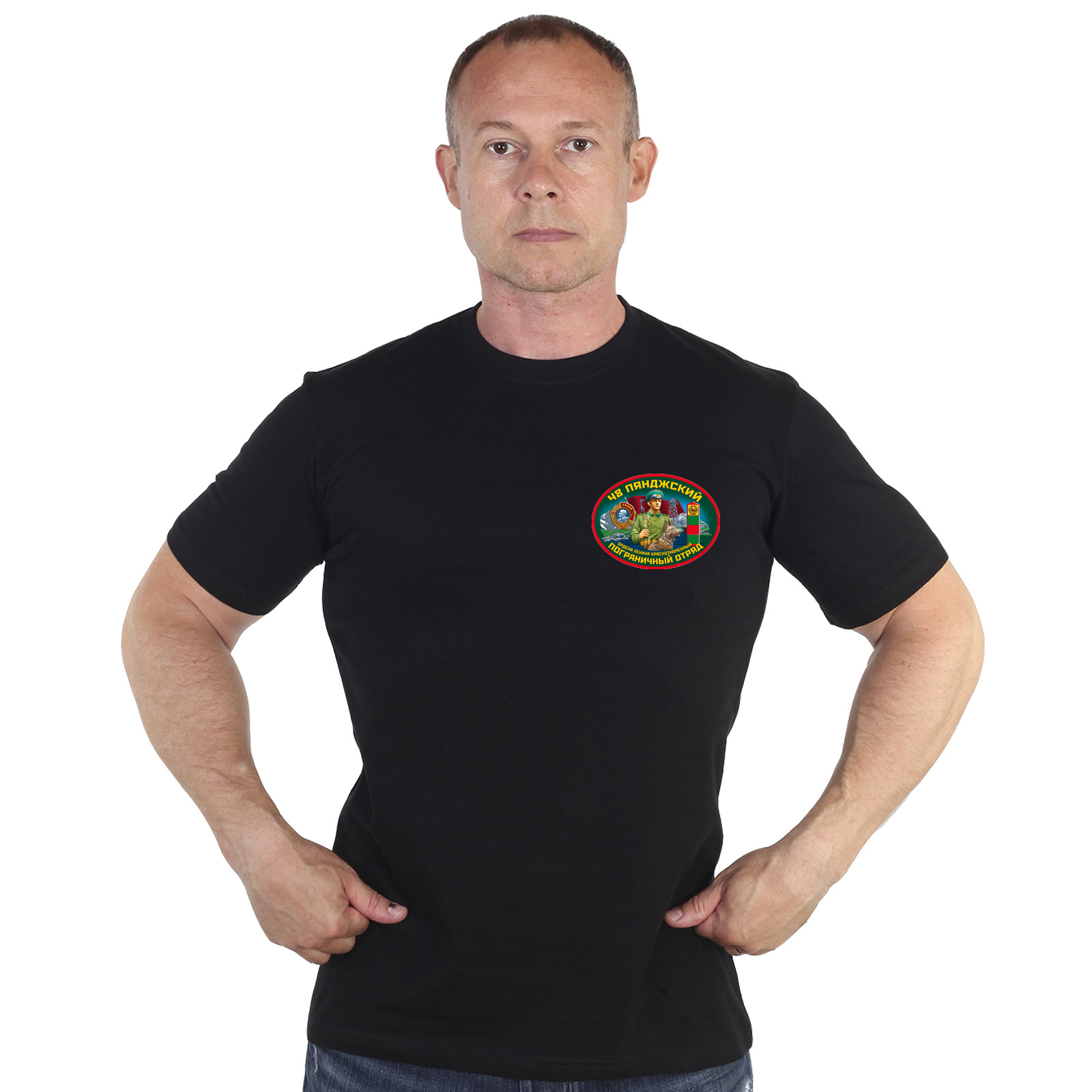 Чёрная футболка "48 Пянджский пограничный отряд" 