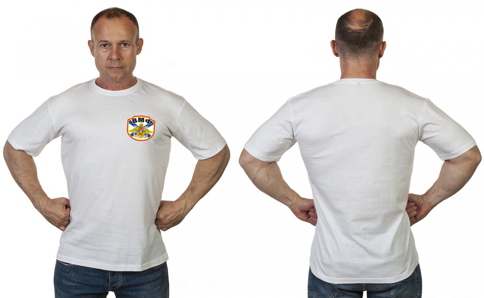 Белая футболка с термотрансфером "ВМФ" 