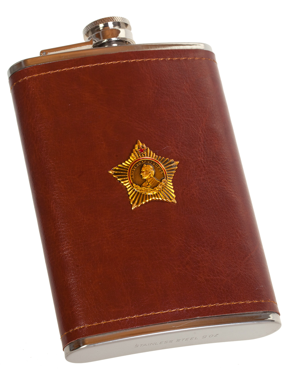 Плоская нержавеющая фляжка в чехле с Орденом Суворова 