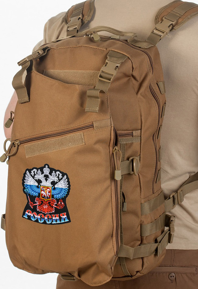 Рейдовый рюкзак хаки-песочный с эмблемой "Россия" 