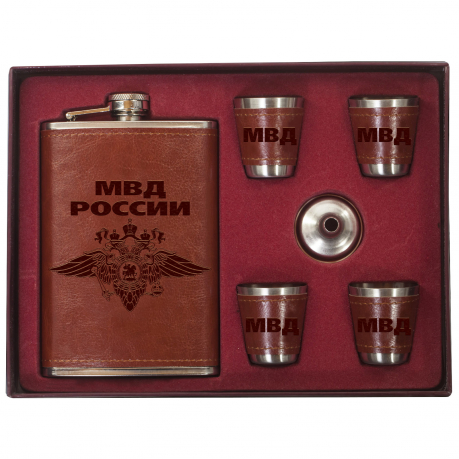 Фляжка для спиртного со стопками в наборе МВД России. 