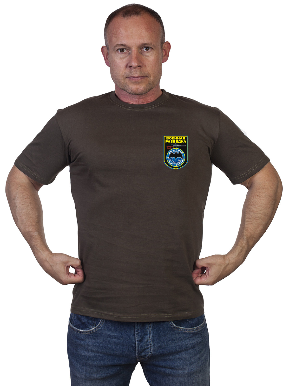 Оливковая футболка "Военная разведка" с девизом 