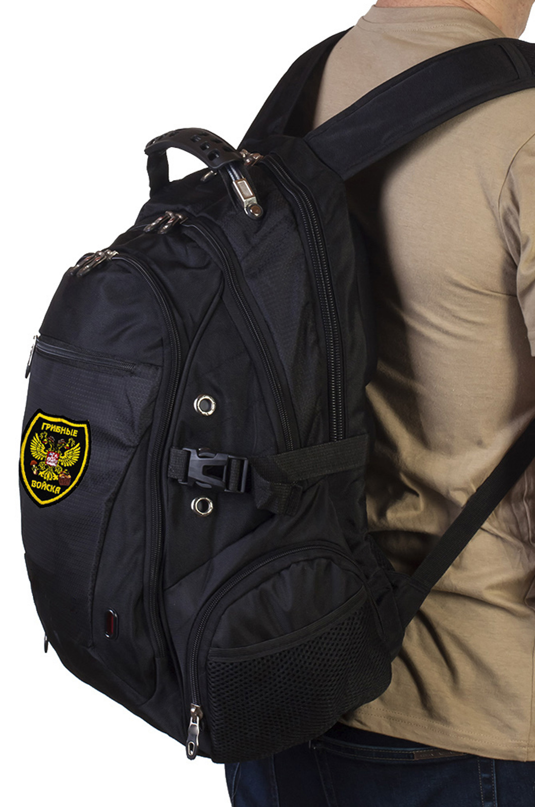 Черный городской рюкзак с нашивкой Грибных войск (29 л) 