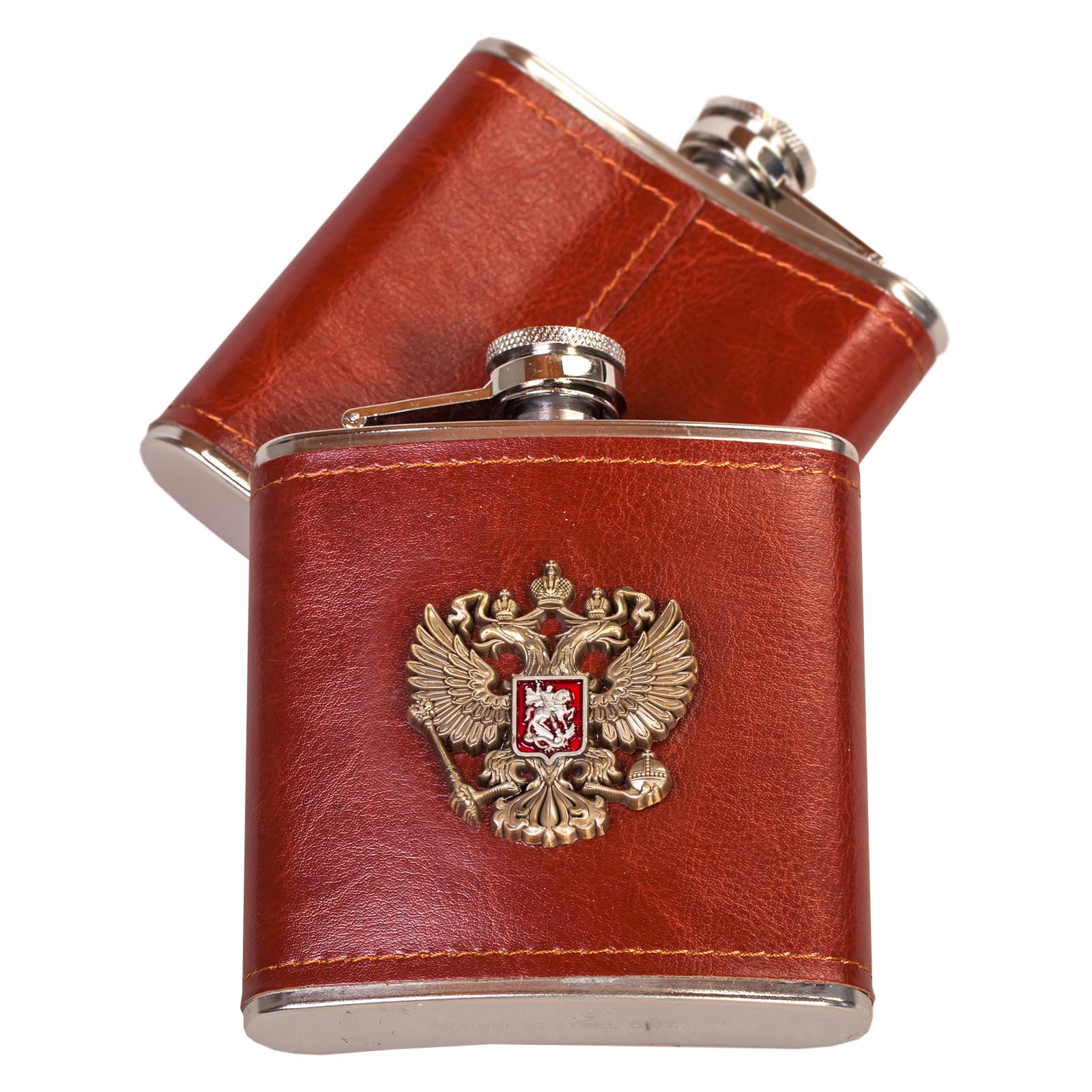 Патриотическая фляжка для спиртных напитков с гербом России. 