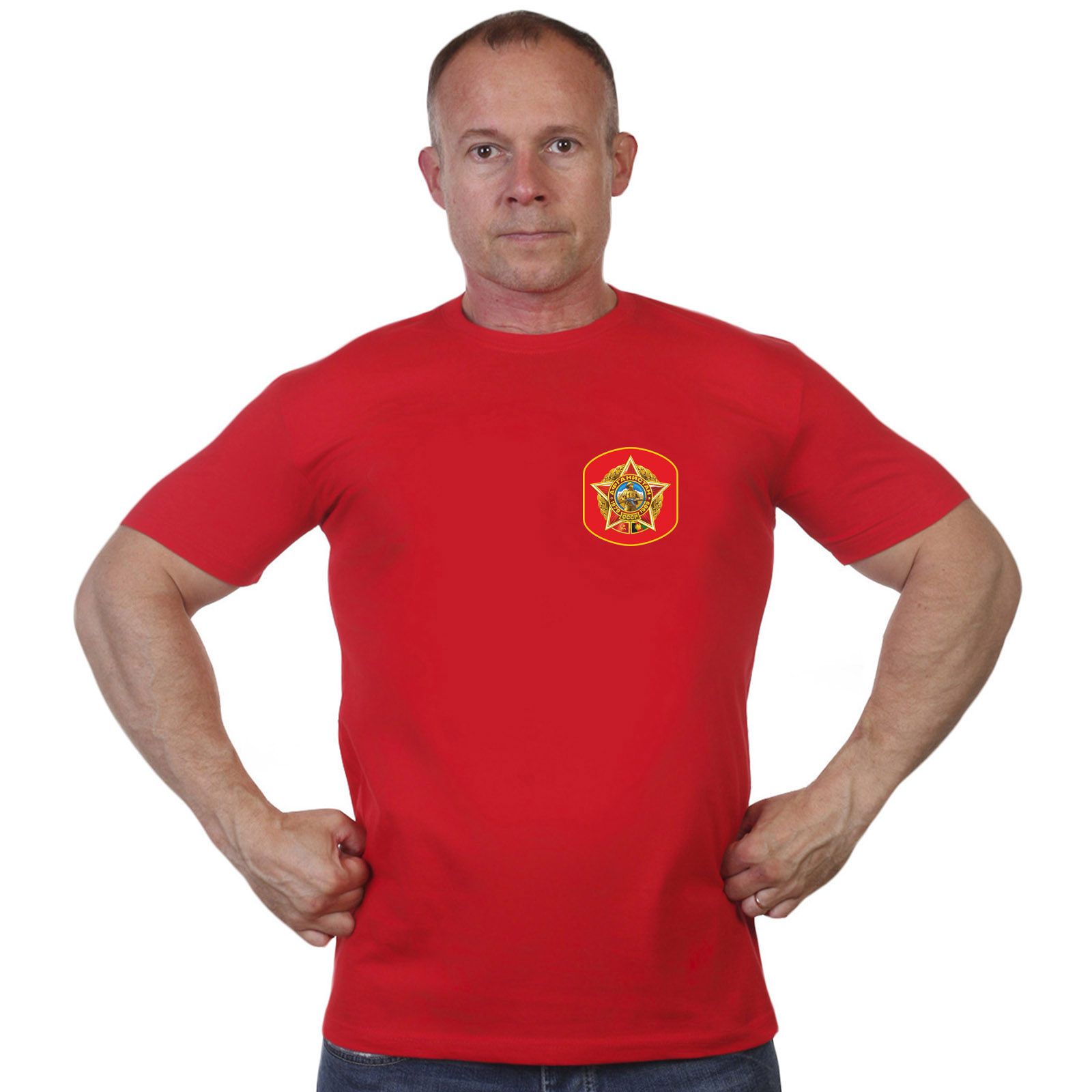 Красная футболка с термотрансфером "Афганистан 1979-1989" 