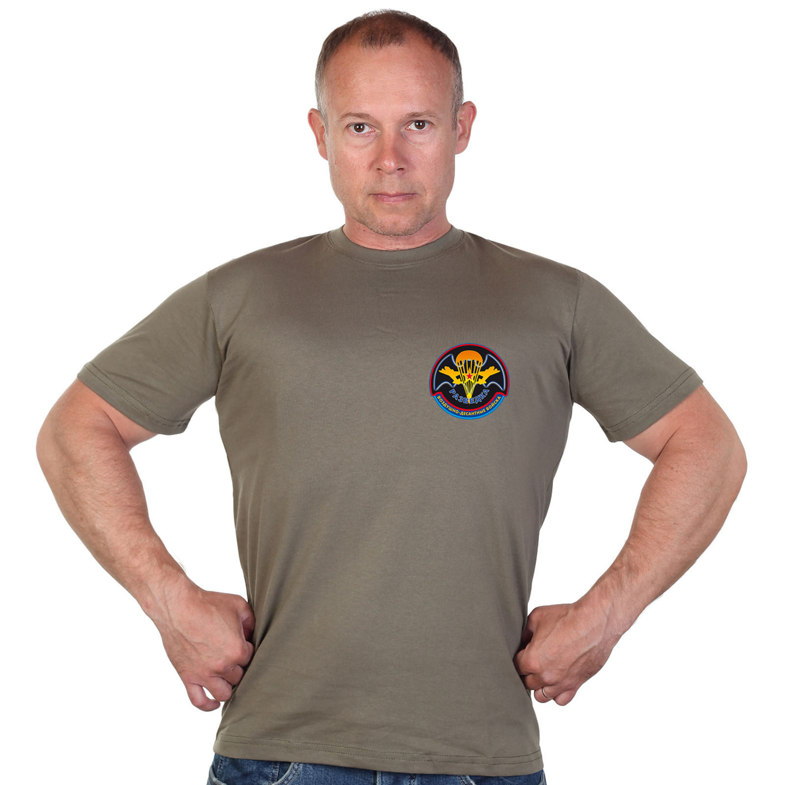 Оливковая футболка с термотрансфером Разведки ВДВ 