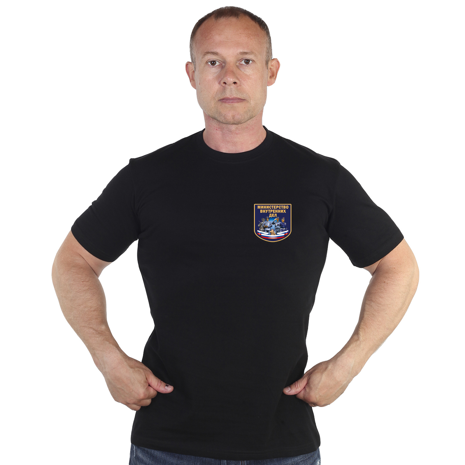 Чёрная футболка с термотрансфером "Министерство Внутренних Дел" 
