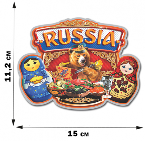Наклейка на авто "Russia" с матрёшками (11,2x15 см) 